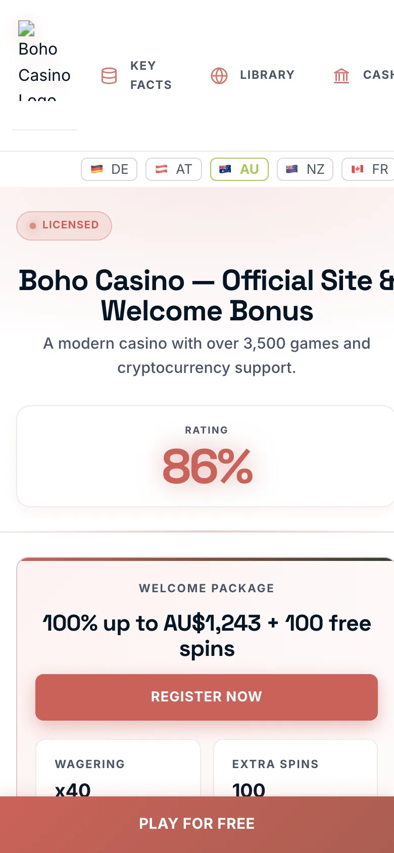 Boho Casino mobile lobby screenshot