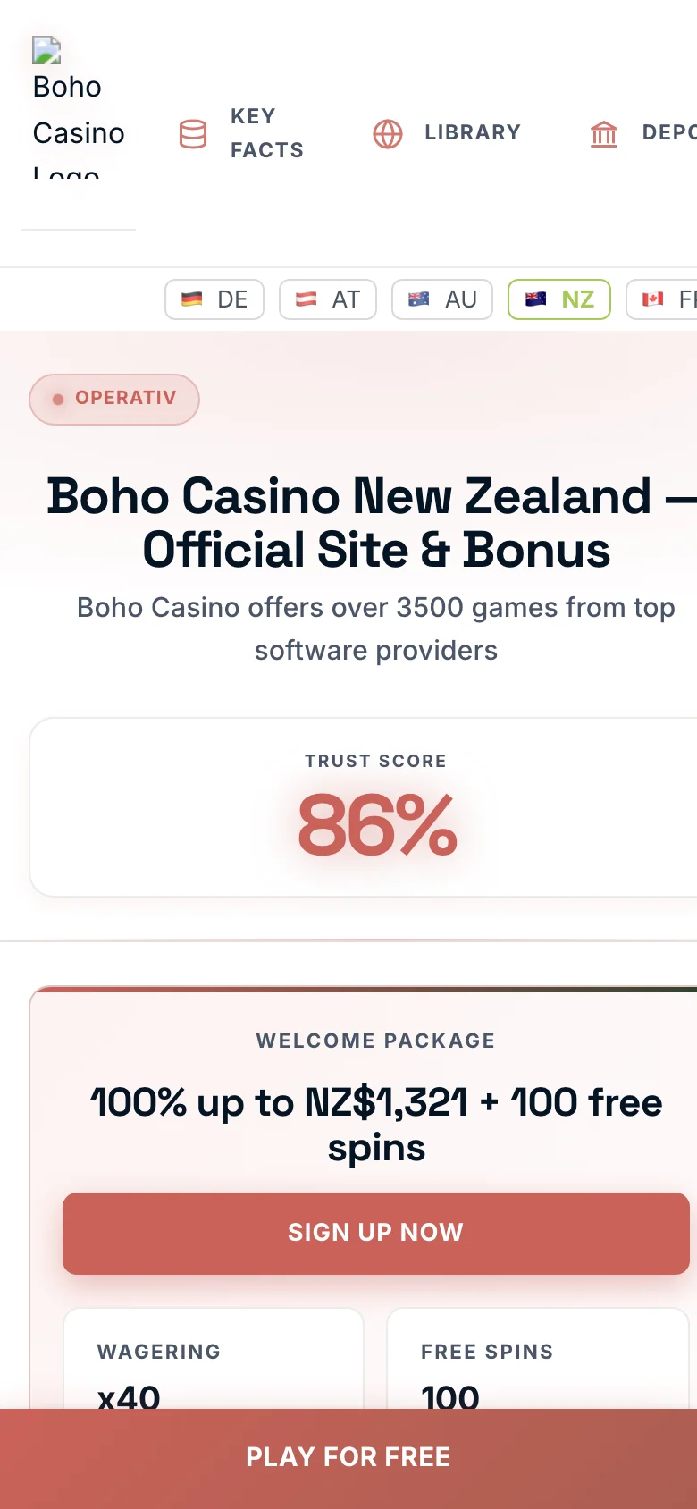 Boho Casino mobile lobby screenshot