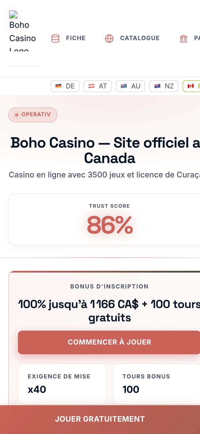 Boho Casino mobile lobby screenshot